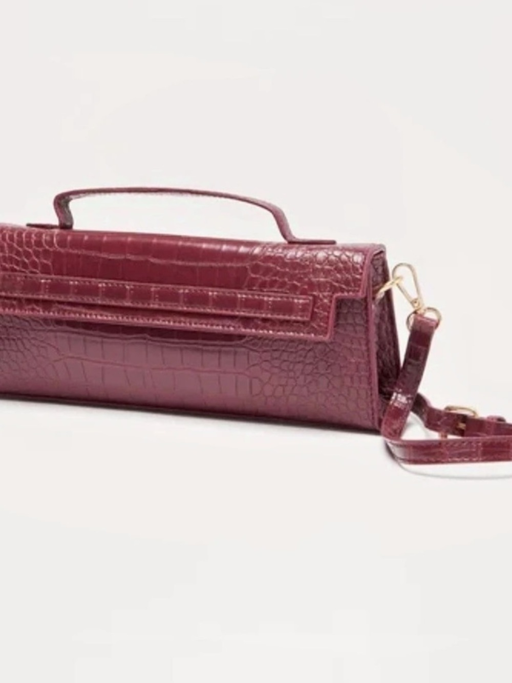Crocodile Embossed Croc Faux Leather Shoulder Bag Clutch in Burgundy